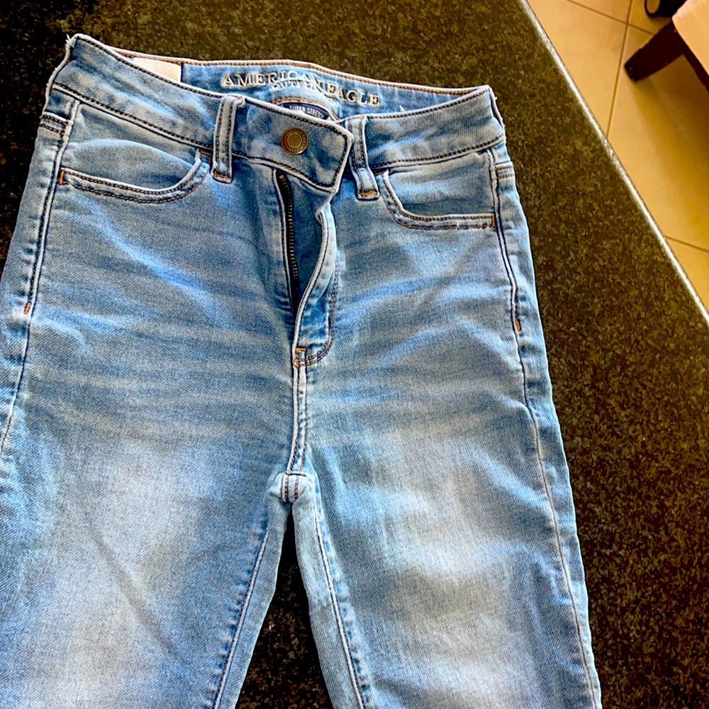 Blue jeans worn twice super stretch